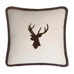 Christmas Happy Pillow with Elk in Beige and Brown from Lo Decor