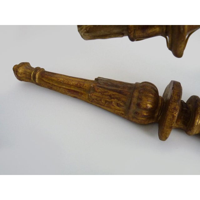 Large Vintage Italian Wall Lights in Gilded Wood and Metal Arms, 1950s, Set of 2 For Sale - Image 6 of 11