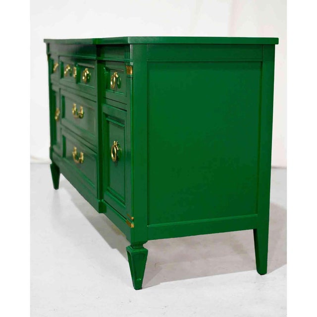 Vintage Transitional Credenza Ribbon Hardware in Green by Thomasville - Newly Painted For Sale - Image 9 of 12