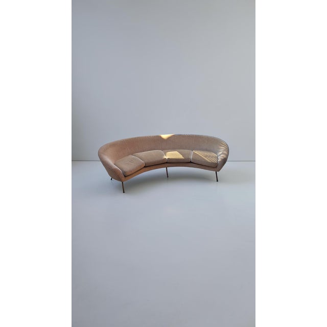 Large Curved Fabric Sofa with Brass Legs, Italy, 1950s For Sale - Image 10 of 10