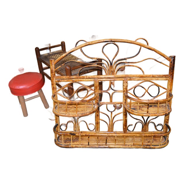 1980s Burnt Bamboo Curved Top Wall Shelf / Rack For Sale