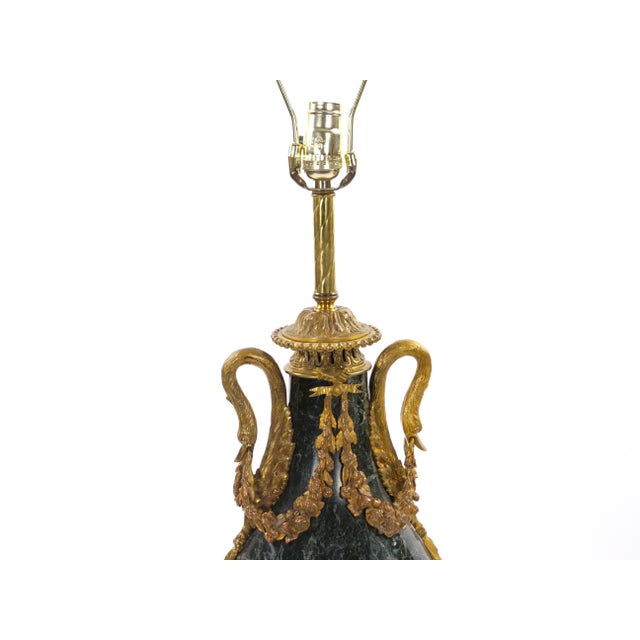 Bronze Italian 19th Century Green Marble and Gilt Bronze Louis XVI Style Urn-Form Lamps For Sale - Image 8 of 11