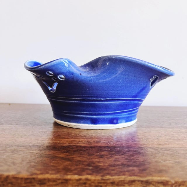 Vintage studio pottery ceramic berry bowl / fruit colander. Signed by artist and in beautiful condition.