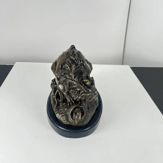 After A. Barye, Lion with Snake, 20th Century, Bronze For Sale - Image 10 of 17