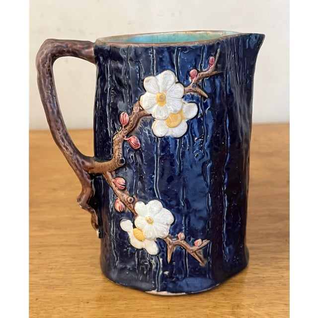Ink Blue Joseph Holdcroft Dogwood Pitcher, C. 1890's For Sale - Image 8 of 11