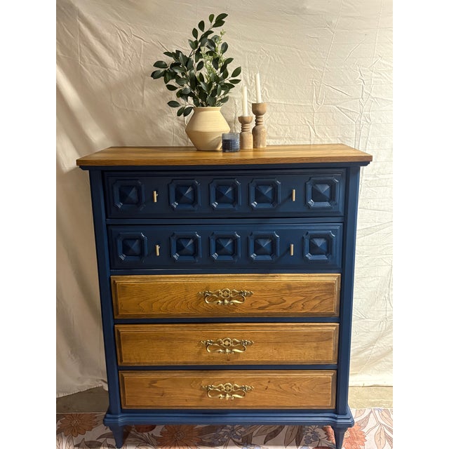 Mid-Century Modern Deep Blue Geometric Wooden Dresser For Sale - Image 4 of 6