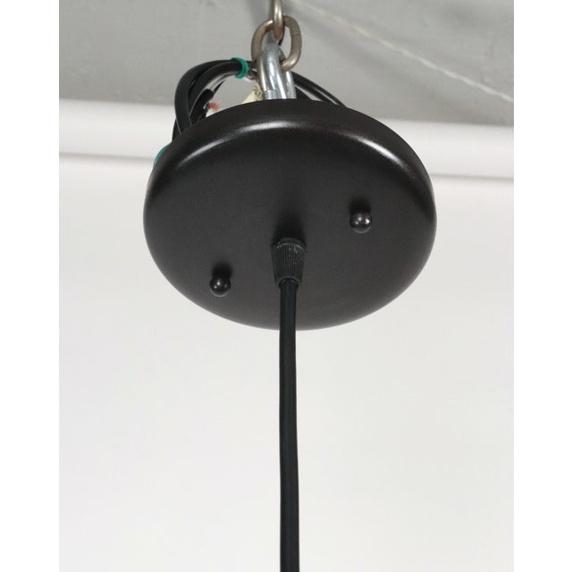 1920s Schoolhouse White Milk Glass Black Wire Pendant Light For Sale - Image 11 of 11