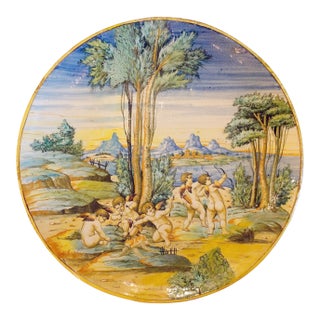 19th Century Large Maiolica Tin-Glazed Wall Plate With Frolicking Cherubim For Sale