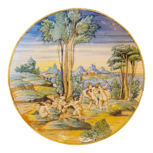 19th Century Large Maiolica Tin-Glazed Wall Plate With Frolicking Cherubim