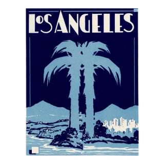 Vintage Deco La Print in Blue For Sale