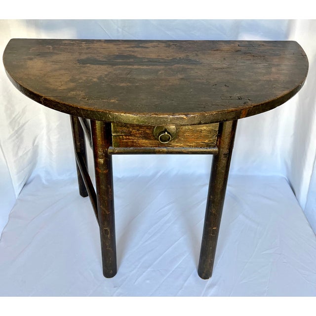Early 20th Century Antique Handcrafted Wood Demi-Lune Table For Sale - Image 5 of 11