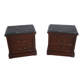 Pair Ethan Allen Marble Top Cherry Nightstands For Sale