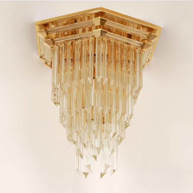 Metal Italian Glass Chandelier Venice Gold Brass Transparent Crystal Venini Modern Tall Murano Glass 5 Tier Chandelier Tariff Free Delivery For Sale - Image 7 of 8