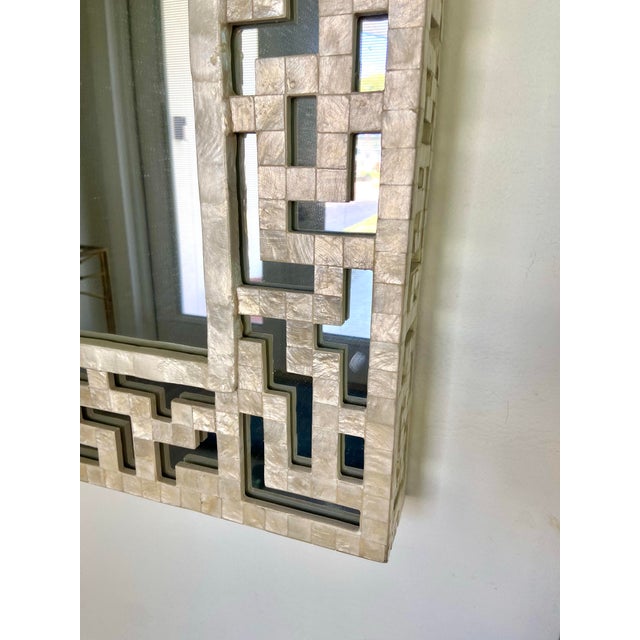 White Neiman Marcus Vintage Capiz Shell Fretwork Wall Mirror For Sale - Image 8 of 12