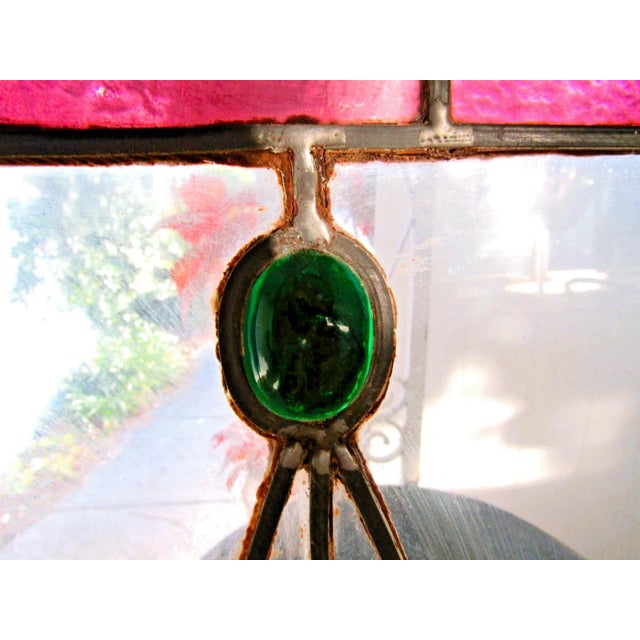 Pair Antique 19th-Century Art Nouveau Arced Framed Leaded Stained Glass Windows For Sale - Image 12 of 16