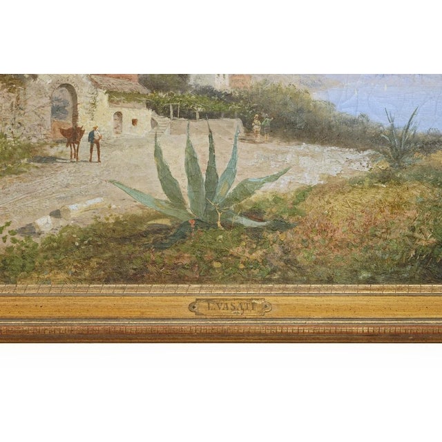 Antique Naples Oil Painting on Canvas Italian Coastal Landscape For Sale - Image 4 of 6