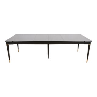 John Widdicomb Mid-Century Modern Hollywood Regency Black Lacquer and Brass Extension Dining Table, Newly Refinished For Sale