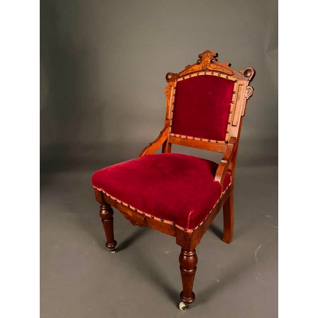 Victorian Pair of Late 19th Century American Eastlake Victorian Walnut Side Chairs, Circa 1890 For Sale - Image 3 of 16