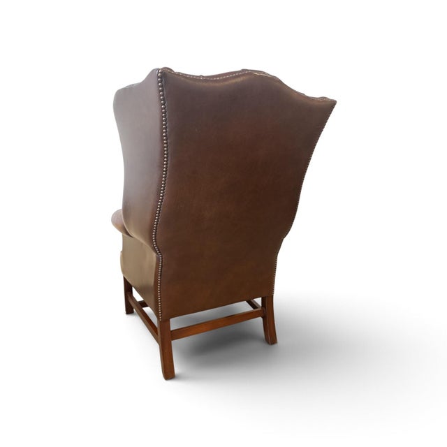 Animal Skin Set of Vintage English Chesterfield Leather Wingback Chair with Ottoman, 1990s For Sale - Image 7 of 9