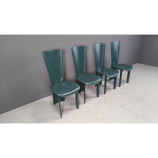 Green Vintage Green Leather Dining Chairs, 1980s, Set of 4 For Sale - Image 8 of 14