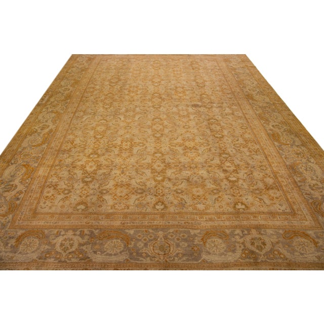 Persian Late 19th Century Antique Sultanabad Handmade Tan Wool Rug With Allover Floral Design For Sale - Image 3 of 11