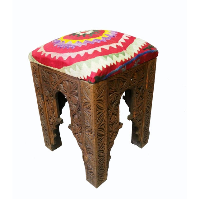 Vintage Hand-Carved Wooden Stoll Chair, Afghanistan For Sale - Image 14 of 14