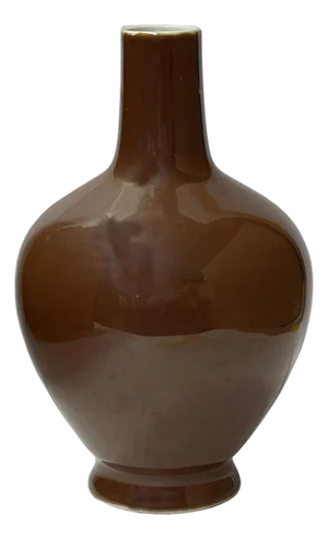 6" Chinese Clay Ceramic Coffee Brown Globular Shape Vessel Small Vase