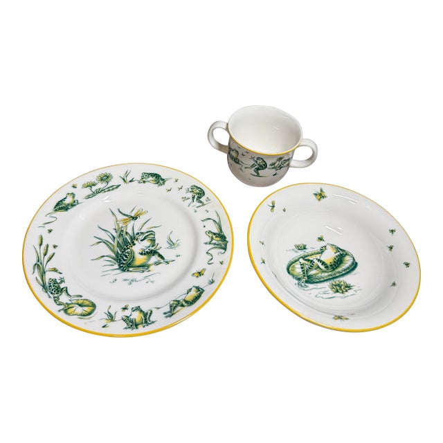 Tiffany & Co Bone China 3 Piece Child’s Dining Set “Pond” Pattern For Sale