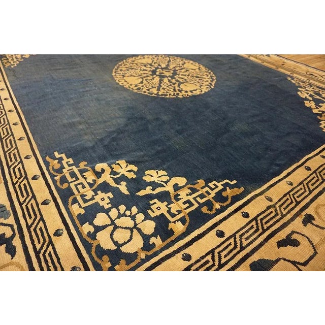 1920s Blue Navy Medallion Antique Chinese Peking Rug 8' 4" X 7' Knotted Pile Wool Carpet For Sale In New York - Image 6 of 15
