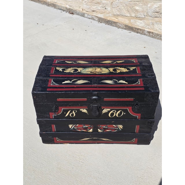 Wood Antique Trunk With Later Painted Details For Sale - Image 7 of 17