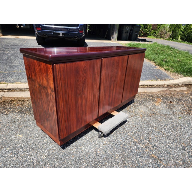 Stunning Vintage Skovby Mid-Century Modern Rosewood Credenza | Danish Modern 3-Door Buffet | Sleek Storage Cabinet For Sale - Image 17 of 18