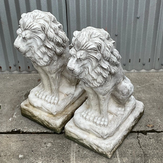 Vintage Traditional Gatekeeper Cast Cement Lion Statues - A Pair For Sale - Image 10 of 10