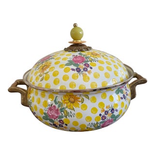 1980s Mackenzie Childs Retired Covered Enamel Pot in Buttercup Pattern For Sale