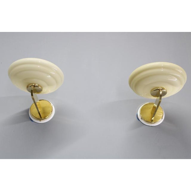 Vintage Art Deco Brass Wall Lights with Opaline Glass Shades, 1940s, Set of 2 For Sale - Image 4 of 17