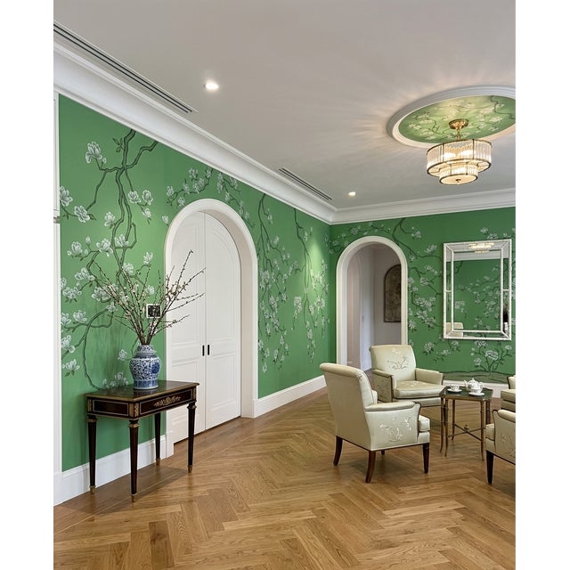 36" * H100"/Panel * 5ps, Jade Green Magnolia Wallpaper, Magnolia‌ Wallpaper Mural, 5 Panels For Sale - Image 4 of 5