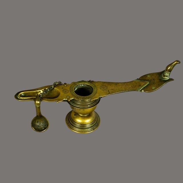 18th Century Antique South Indian Brass Oil Lamp For Sale - Image 11 of 12