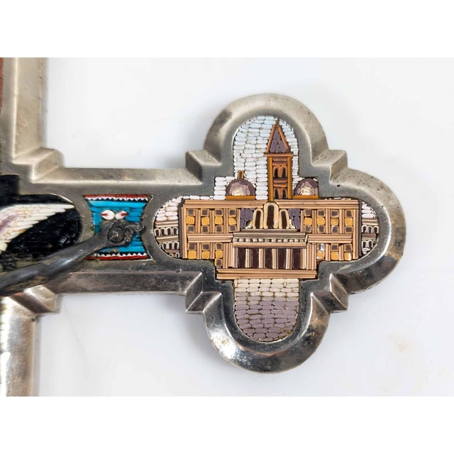 Metal 19th Century Italian Micro Mosaic Crucifix House Cross, Vatican Rome For Sale - Image 7 of 17
