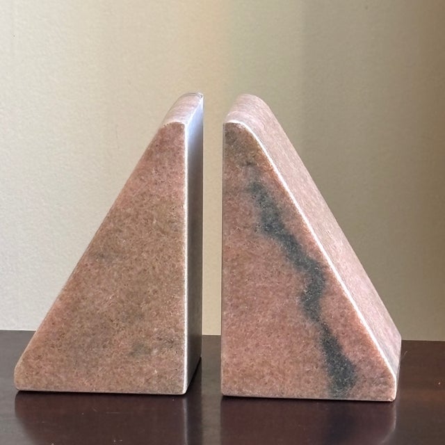 Mid-Century Modern Style Pink Marble Wedge Bookends — A Pair For Sale - Image 12 of 18