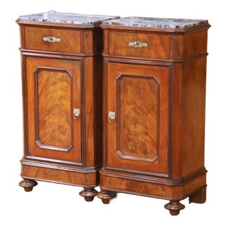 Pair of 19th Century French Louis Philippe Mahogany Marble-Top Nightstands For Sale
