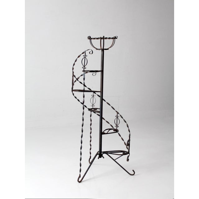 Hollywood Regency Mid-Century Wrought Iron Tiered Plant Stand For Sale - Image 3 of 16