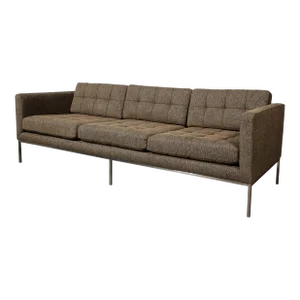 Modernist Biscuit Tufted 'Relaxed' Sofa in Holly Hunt Fabric by Florence Knoll
