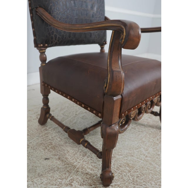Century Leather & Wood High Back Armchair For Sale In Philadelphia - Image 6 of 18