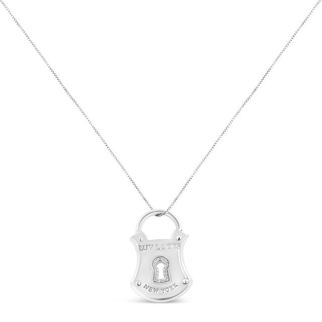 Contemporary .925 Sterling Silver 1/10 Cttw Diamond Lock Pendant 18" Necklace (H-I Color, I1-I2 Clarity) For Sale - Image 3 of 6