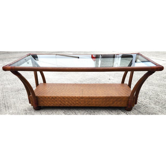 Vintage French Bamboo Wicker Coffee Table For Sale - Image 12 of 16