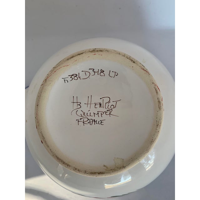Late 20th Century Large French Henriot Quimper Breton Faience Lug-Handle Porringer, Cereal Bowl For Sale - Image 5 of 7