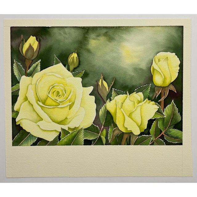 1980s Jo Cartwright Yellow Roses Watercolor For Sale - Image 5 of 6