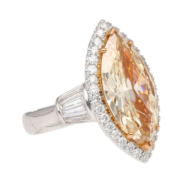 Gia Certified 5.69 Carat Fancy Light Brown-Yellow Marquise Diamond Ring, Size 6.5 For Sale - Image 4 of 6