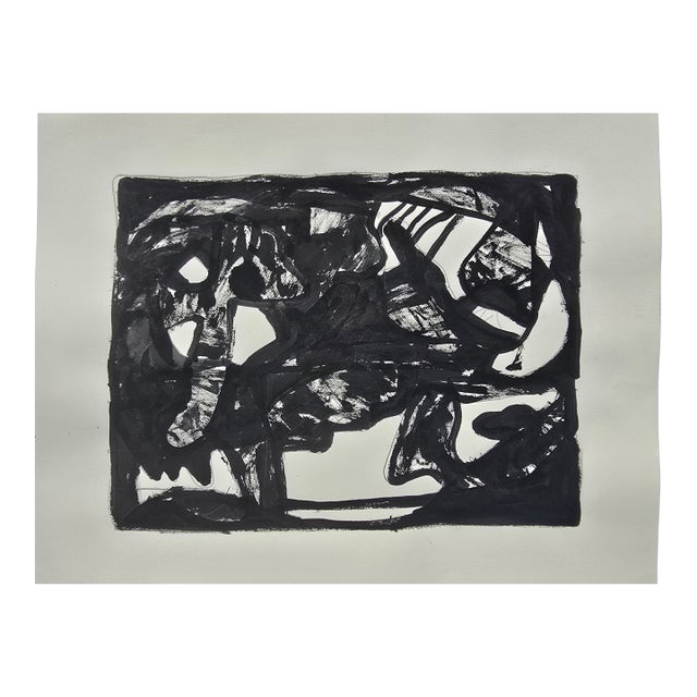 Black and White Abstraction Ink Drawing in the Style of Pablo Picasso, Unframed For Sale