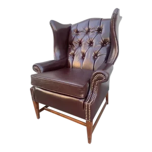Vintage English Chesterfield Style Tufted Back Wingback Lounge Chair Newly Reupholstered in Leather