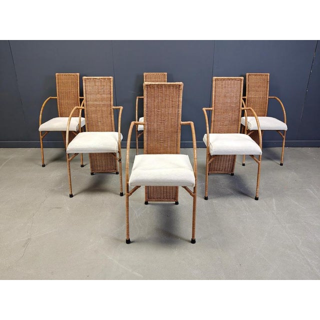 Vintage Wicker High-Back Dining Chairs, 1980s, Set of 6 For Sale - Image 12 of 14
